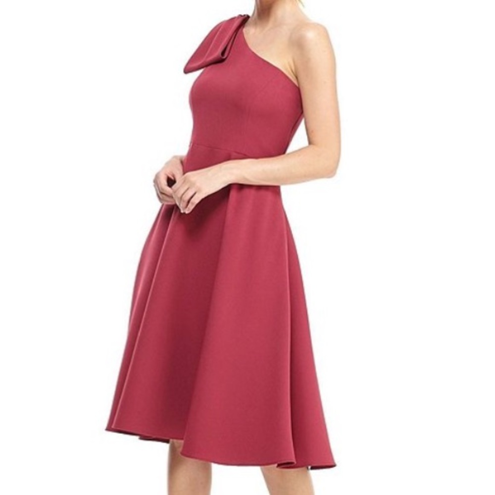 Gal Meets Glam NWT Yvonne One Shoulder Bow Knee Length Dress Crimson Red Size 6